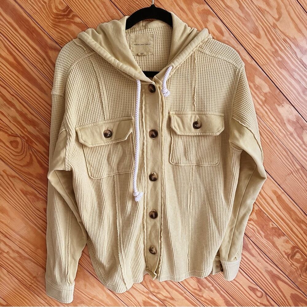 Aerie Waffle Button Hoodie Shacket Sweater